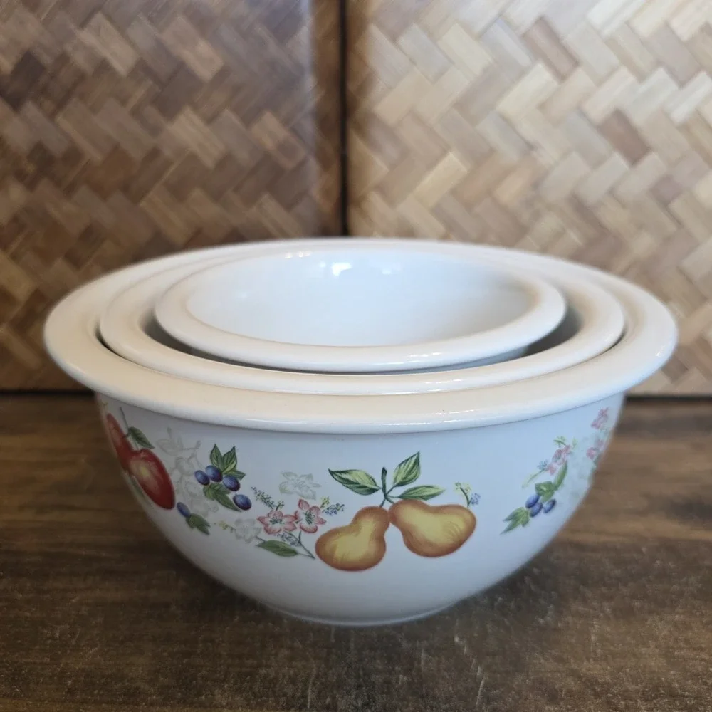 Corelle Coordinates Chutney Pattern Stoneware Serving Mixing Bowl 3 Piece‎ Set